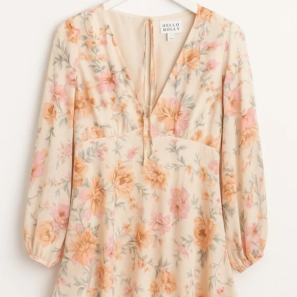 Hello Molly Cream Dress with Pink and Green Floral Pattern